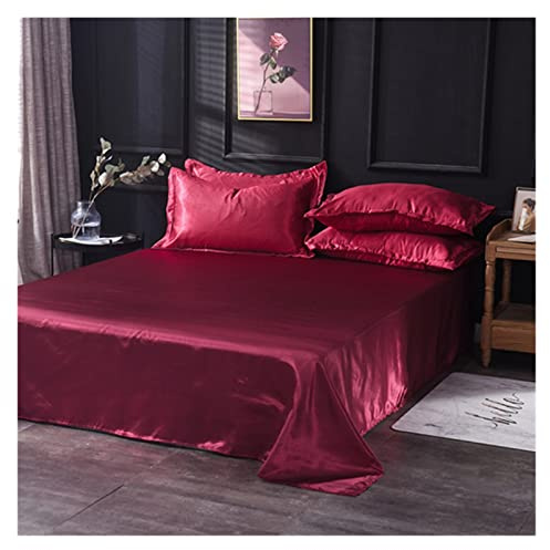 Sabanas Frias 1 sábana Plana de Tela satén Seda Hielo Color sólido Ropa Cama tamaño Queen King Lujo(Burgundy,170x230cm)