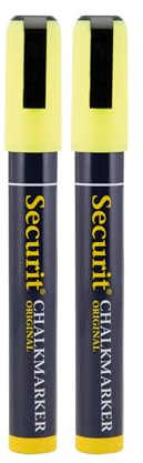 SECURIT - Set Da 2 Pennarelli A Gesso Liquido - Per Lavagne, Vetro, Metallo, Porcellana, Specchio, Plastica - Punta Media 2-6mm - Colore Giallo