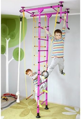 NiroSport Spalliera svedese FitTop M1 Scala Ginnastica wall bars parete da arrampicata 6 Colori, 3 altezza della stanza. direttamente dal produttore, max. Tenuta potenza 130 kg - rosa, per Altezza Stanza von 240-290cm