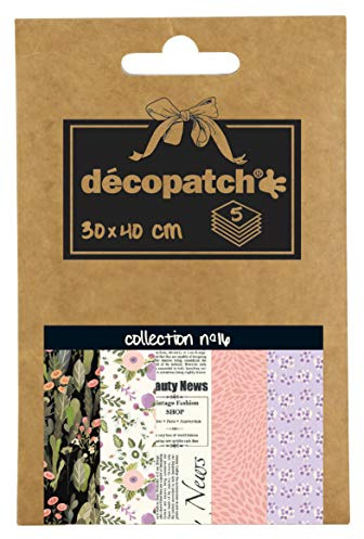 Décopatch - Ref DP016O - Pocket Papers Collection No. 16 - Contains 5 Complementary Sheets of Décopatch Paper, Each Sheet is 30 x 40cm, Small 13 x 9.5cm Pack Size
