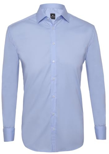 Tina Ferrà Camicia Uomo Elegante Tinta Unita Regular Camicie da Uomo in Cotone Manica Lunga, Camicia Uomo con Bottoni, Camicia Artigianale Sartoria Napoletana (Cielo 41)