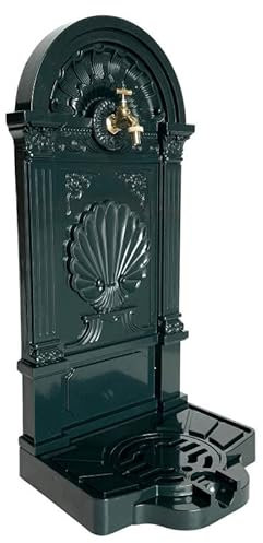 L'Héritier Du Temps Fontaine de Jardin à Poser Source en Fonte d'Aluminium Patinée Vert avec Robinet Fonctionnel en Laiton 35x40x83cm