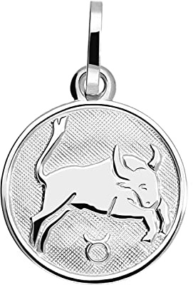 My Gold Pendentif Zodiaque Taureau (Sans Chaîne) Argent Massif Véritable Argent 925 Mini Ø 12mm Rond Signe du Zodiaque Zodiaque rond A-07067-S913-Sti
