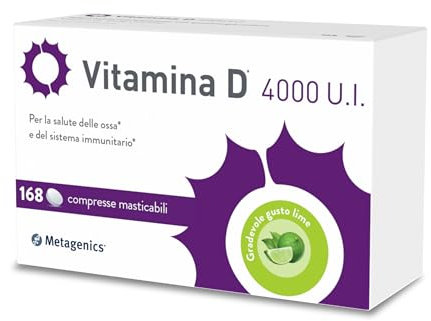 Metagenics Vitamina D 4000 U.I. - Integratore Alimentare Sistema Immunitario - Per la Salute delle Ossa - Gusto Lime - 168 Compresse Masticabili