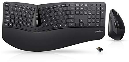 Perixx Periduo-605, Wireless Ergonomic Split Keyboard and Vertical Mouse Combo, Adjustable Palm Rest and Membrane Low Profile Keys, US English Layout