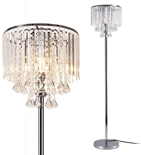 WIAONE beaysyty - Lampada da terra moderna ed elegante, con interruttore a pedale on/off, 3 luci in cristallo e vetro, lampada da tavolo da lettura per ufficio, bar, sala da pranzo, soggiorno, camera