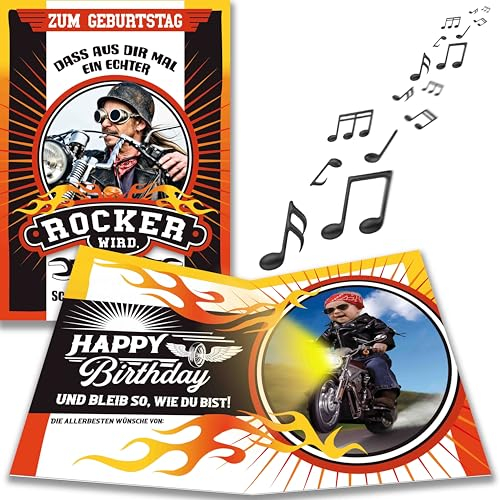 bentino MUSIK Geburtstagskarte Biker mit LICHTEFFEKT, lustige Glückwunschkarte zum Geburtstag für alle Rocker dieser Welt
