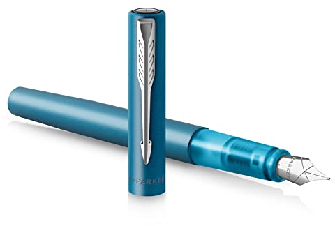 Parker Vector XL Fountain Pen | Metallic Teal Lacquer on Brass | Fine Nib with Blue Ink Refill | Gift Box