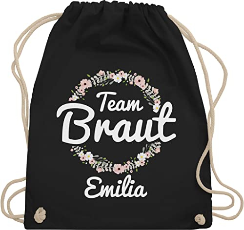 Turnbeutel Rucksack personalisiert - JGA Junggesellenabschied - Team Braut Blumenkranz Crew Bride Tribe - Unisize - Schwarz - beutel junggesellinnenabschied polter rucksäcke jungesellenabschied