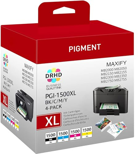4er-Pack 1500XL Kompatibel mit Canon PGI-1500XL PGI-1500 Multipack Druckerpatronen (Schwarz, Blau, Magenta, Gelb) für Canon Maxify MB2750 MB2050 MB2150 MB2155 MB2000 MB2300 MB2350 MB2755 (NichtCanon)
