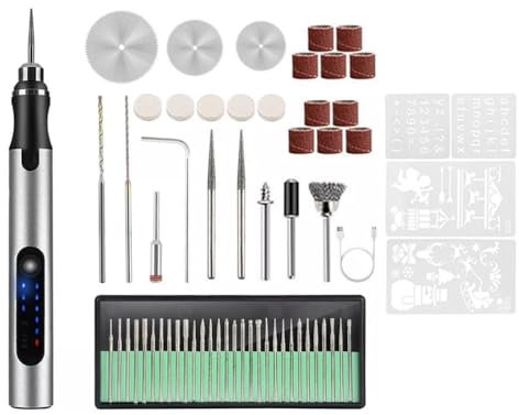 Kahdsvby USB-Wiederaufladbarer Gravurstift mit 58 Bits, DIY-Gravierwerkzeugsatz zum Schnitzen Von, Schmuck, Glas, Metall und Kunststoff