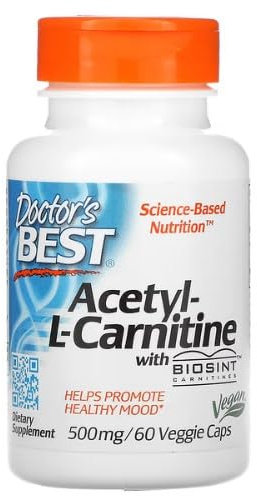 Doctor's Best Acetyl L-Carnitine avec Biosint Carnitines - 500mg - 60 vcaps | Soutien Cognitif et Énergétique | Complément Essentiel pour un Bien-être Optimal