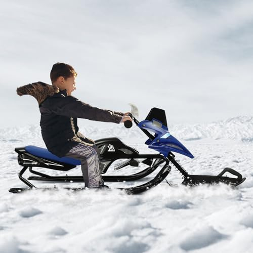 BRRIDE Lenkschlitten 124x51x43.5cm Schneeschlitten mit Fußbremsen und Verstellbares Kissen Bob Kinderschlitten klassischer lenkbarer Schlitten