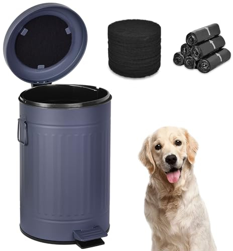 Umtiti Hundekot-Mülleimer mit Deckel für draußen, 12 l Mülleimer mit Aktivkohlefilter und Plastiktüten, Haustierabfallbehälter, UP12L-GY-Y + 90BK,DE