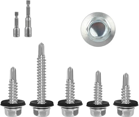 130 Pezzi Viti Autofilettanti per Metallo, 5,5 x 50 mm Viti Autoperforanti a Testa Esagonale con Rondella, Vite Autoforanti Cappellotti per Lamiere Grecate Coperture Lastre Ondulate