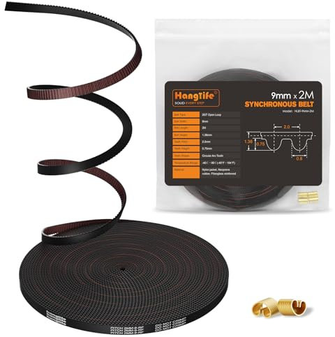 HANGLIFE GT2 Cinghia di Distribuzione con Fibbie in Rame - Cinghia Sincrona Aperta per Stampante 3D (Passo 2mm) Accessori per Stampante 3D - Cinghia Dentata 9mm x 2M