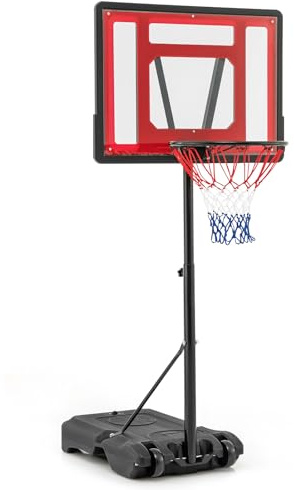 COSTWAY Canestro da Basket per Piscina, Regolabile in Altezza da 115-135 CM per Bambini e Adolescenti, Supporto da Basket Portatile con Ruote per Piscina e Interno
