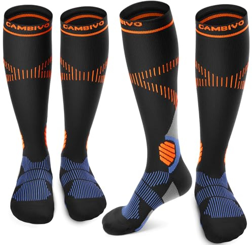 CAMBIVO 2 Pairs Compression Socks for Women & Men, 15-20mmHg Flight Socks, Graduated Support for Plantar Fasciitis Relief, Running, Pregnancy, Nurses, Travel Essentials