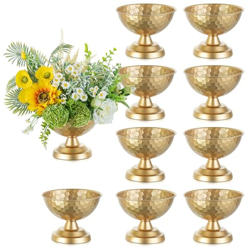 Sziqiqi Guld Urna Vas Mittpunkt: 14 cm Små Vintage Vaser för Bordsdekorationer Set of 10 - Bröllopsvas Elegant för Blomsterarrangemang - Blomkruka i Metall för Festmottagning Och Middagsbord
