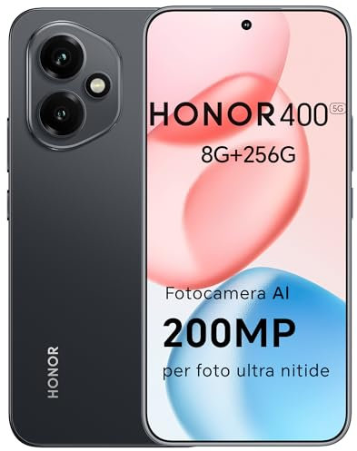 HONOR 400 Smartphone 5G Dual SIM NFC, 8GB/256GB, 200MP con AI fotografica, 6.55 pollici AMOLED Eye-Care Display 5000nit, 5300 mAh, Snapdragon 7 Gen 3, Android 15, Midnight Black, [Versione italiana]
