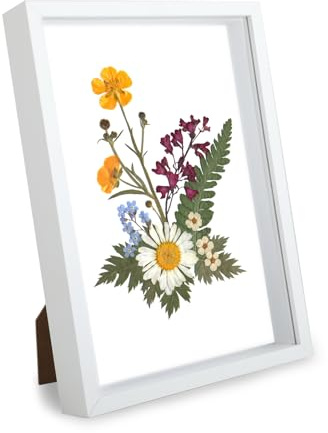 Kievano Marco de Fotos 3D para Rellenar A4 20x29,7 cm – Marco Decorativo de Madera MDF Blanco con Plexiglás Transparente – Ideal para Flores Secas, Recuerdos y Proyectos DIY