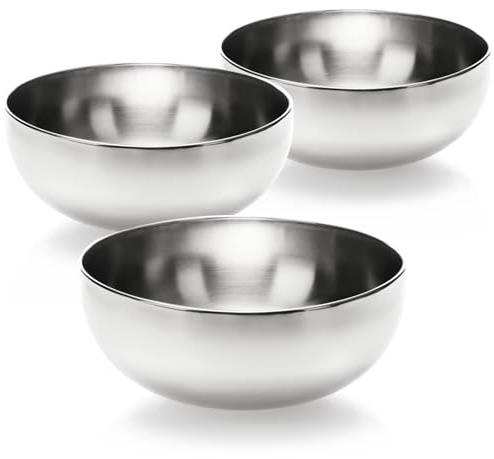 com-four® 3x Ciotole da Insalata in Acciaio Inox, contenitori cucina 24 cm per mescolare, servire o decorare, ideali per frutta