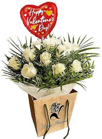 Pure Delight White Roses Bouquet – Fresh Cut Flowers for Birthdays, Anniversaries, Bridal, Get Well, Thank You, Sympathy, Celebrate Occasions – Seasonal Arrangement (valentine's day)