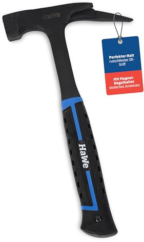 HaWe® Latthammer Ganzstahl | Zimmermannshammer mit magnetischem Nagelhalter & rutschfestem Griff | Aus einem Stück geschmiedet & vibrationsgedämpft | Ideal für Dachdecker & Zimmerer