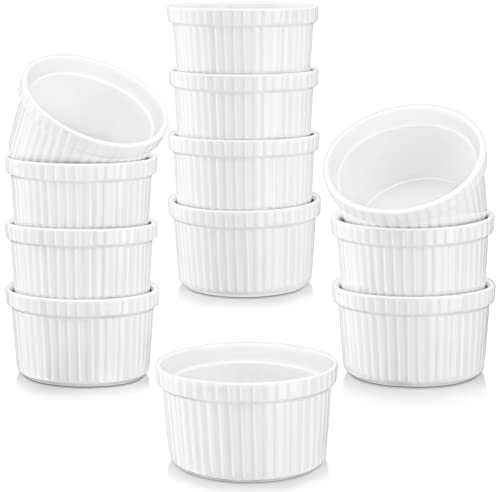 MALACASA, Serie Ramekin.Dish, 12-teilig Set, Mini Souffléförmchen Creme Brulee Schälchen Auflaufformen Muffinförmchen - 110ml Porzellan Muffin Cupcake Back