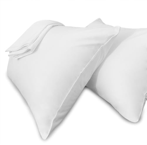 Precoco White Pillow Cases Standard Size-100% Cotton Pillowcase Covers with Zipper Hidden, Breathable & Ultra Soft/Pillow Covers for Easy Care, Set of 2
