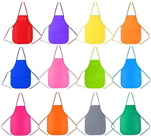 ZARRS Grembiuli per Bambini,12 Pezzi Grembiule da Pittura Impermeabili Gioca Art Smock per Arti Mestieri Pittura Non Tessuto 38 * 33CM