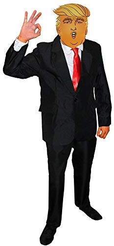 ADULTS DONALD TRUMP FANCY DRESS COSTUME - BLACK SUIT, RED TIE AND TRUMP MASK - MENS COMMANDER IN CHIEF FANCY DRESS COSTUME (X-LARGE)