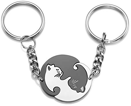 Jovivi Couple Key Ring Yin Yang Cat Puzzle Pendant Love Key Ring Keychain Partner Friendship Gifts