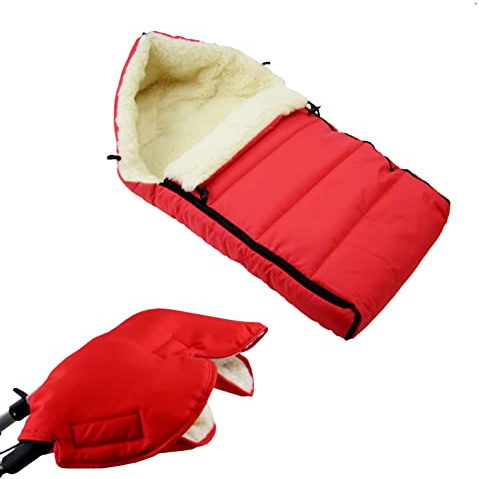 BAMBINIWELT KOMBI-ANGEBOT Muff + vinterväska 90 cm – av lammull för barnvagn, buggy, hjulberlock – ylle – fodrad röd