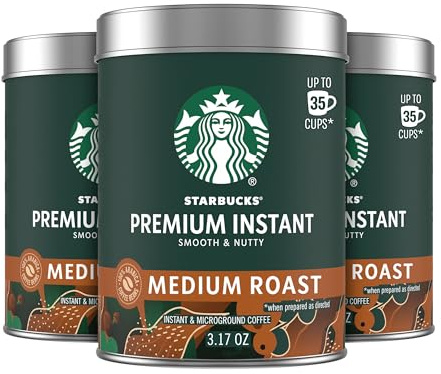 Starbucks Premium Instant Coffee, Medium Roast Coffee, Arabica Beans, Three 3.17 oz Tins