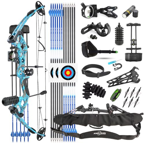 SHARROW Archery Compound Bow Kit 30-55lbs Adjustable Hunting Compound Bow and Arrows Set for Adult and Beginner Outdoor Shooting Archery Set (Right Hand, Blue)
