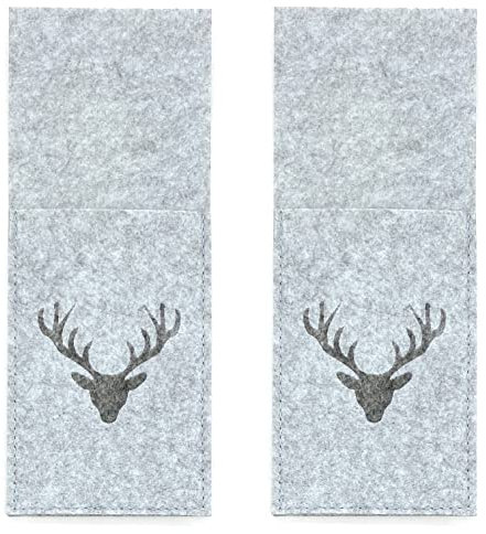 heimtexland ® Tischdeko Filz Bestecktasche abwaschbar Landhaus Tischdekoration Besteckhalter 10x25 Typ847 Hellgrau - Geweih 2er Pack