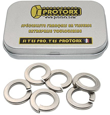 Rondelle de Blocage M12 : Boite 10 Pcs Visserie Inox | Rondelles Ressort Grower pour Vis Boulon Ecrou | Rondelle Autobloquante Fendue Acier A4 Anti-Rouille Extérieur | Boite Rangement Vis PROTORX