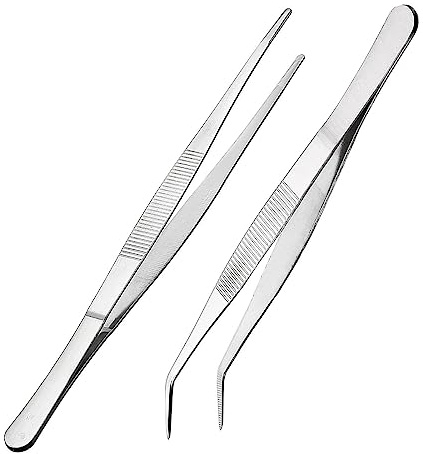 Pinzas curvas, 20 cm, acero inoxidable, profesionales, antideslizantes, largas, rectas, 2 unidades, pinzas anguladas para mascotas acuáticas, corales, manualidades, cocina, reparación