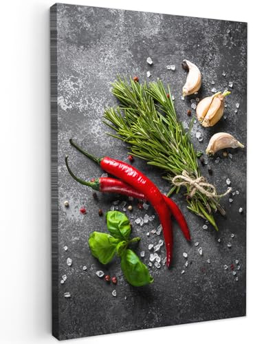 MuchoWow© Quadro Moderno Soggiorno 60x90 cm Decorazioni Da Parete Quadri Su Tela Da Salotto Grandi Foto Con Cornice Stampe Su Tela Camera Da LettoCucina - Pepe - Erbe - Spezie - Calcestruzzo