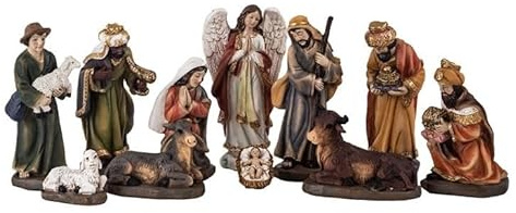 DRW Mystery Födelse av 11 Bitar Klassisk med kungar, ängel, herde och handmålade harts djur 13 cm hög