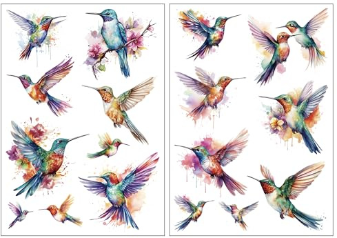 Everjoy Realistic Watercolor Hummingbirds Temporary Tattoo Stickers - Waterproof Fake Tattoos for Women