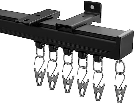 Hoeflife Curtain Track,Ceiling Curtain Track,Wall Mount Curtains Tracks,Heavy Duty Sliding Room Divider Ceiling Mount Curtains Tracks Rails Rod System with Clips 12-15ft Black