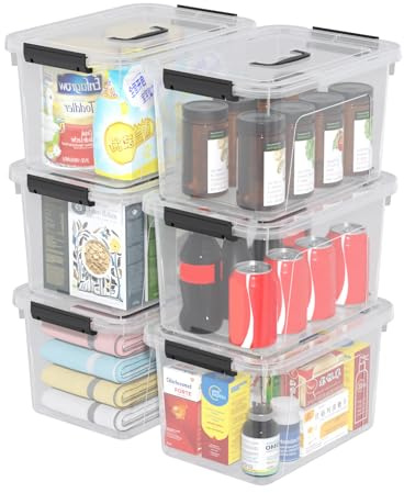 Vadidiya 12 L Small Storage Boxes with Lids, Plastic Storage Containers with Handle, 6 Packs