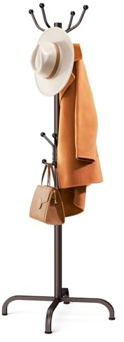 Pipishell Coat Rack with 14 Hooks, Freestanding Coat Rack Stand for Entryway, Hallway, Bedroom, and Office, Metal Coat Tree & Hat Rack for Coats, Hats, and Bags, Brown