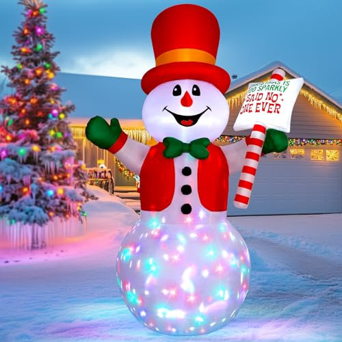 Vintoney 8FT/244cm Aufblasbarer Schneemann mit LED-Lichtern – Weihnachtsgarten Deko für Hof & Garten, Outdoor Weihnachtsdekoration-Schneemann & Schild