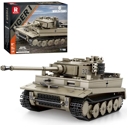 MISINI 77031 Welt der Panzer Deutscher 1:28 Tiger I Tank Baustein Set, 1138 PCS schwere Panzer Modell Geschenk für Jugendliche und Erwachsene, Bonus Welt der Panzer Spiel Requisiten Redemption Card
