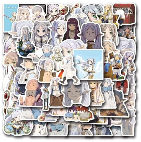 Frieren Beyond Journey's End Pegatinas para Ordenador Portátil (50PCS),Regalo para Niños, Adolescentes, Adultos, Niños, Anime Impermeable Pegatinas de Vinilo para Scrapbook,Skateboard,Auto,Equipaje