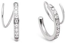 SINGULARU - Pendientes Swirl. Pendientes de Aro en Acero. Forma de Espiral y Detalles en Circonitas. Cierre Gancho. Joyas para Mujer