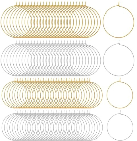 VIDSTW 200 Pièces Creoles Acier Inoxydable, Verre à Vin Breloques Anneaux | Boucle D'oreille Acier Inoxydable, Creoles or Femme, Fermoir Boucles D'oreilles pour Boucles D'oreilles Fabrication